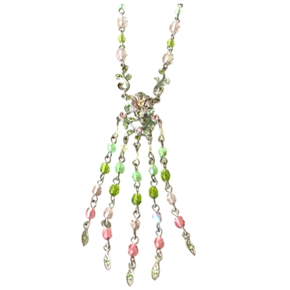 R.J. Graziano Green & Pink Tassel Drop Necklace - Picture 1 of 6